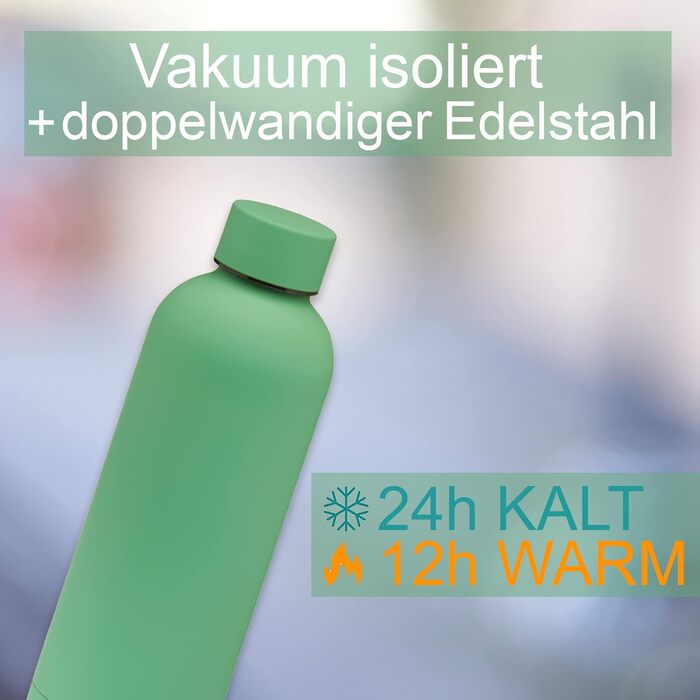 Набір із 2 термобутилок Smart-Planet 500 мл з нержавіючої сталі, зелена стильна поверхня, герметична пляшка для води для спорту, залу, офісу та вулиці