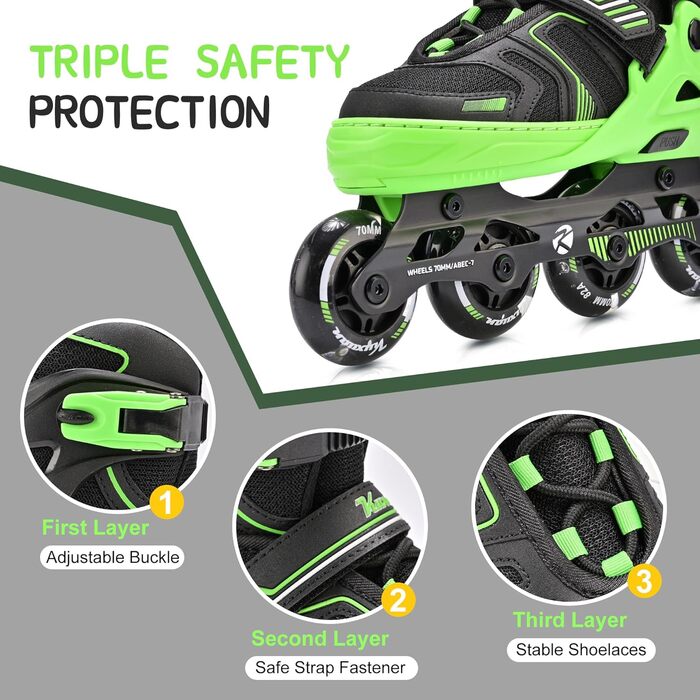 Роликові ковзани Kuxuan для дітей та підлітків, регульовані, зі світлодіодами, розмір Large (EU 37.5-41)