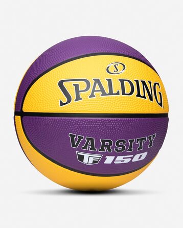 Баскетбольний м'яч Spalding TF-150 Varsity: міцний гумовий матеріал, офіційний розмір, для будь-яких поверхонь, з рельєфним зчепленням для кращого контролю (6, фіолетовий/золотий)
