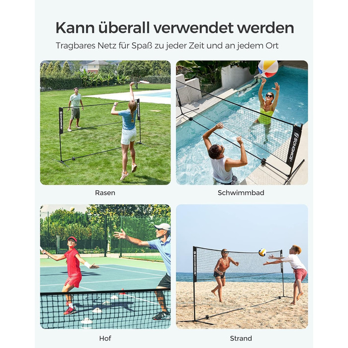 SONGMICS Сітка для бадмінтону та волейболу, регульована висота, портативний набір 3 м, чорний