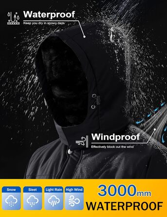 Чоловіча куртка MAGCOMSEN для сноубордингу та катання на лижах, тепла флісова куртка, водонепроникна, вітрозахисна, для активного відпочинку, знімний капюшон, чорний, XL