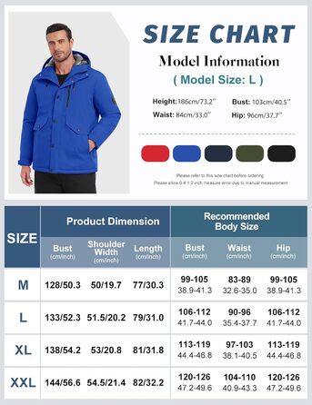 Водонепроникна зимова куртка Voqeen для чоловіків, тепла сноуборд куртка з капюшоном, вітрозахисна, для активного відпочинку, з термо-функціональною підкладкою, для походів та катання на сноуборді (Блакитний, XL)