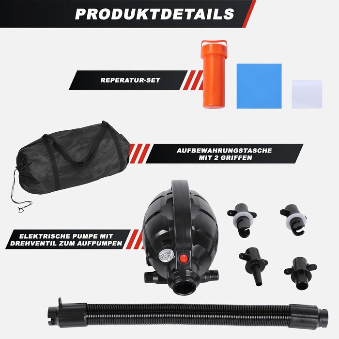 Надувний гімнастичний мат GORILLA SPORTS 3м/5м, 10 см, з електричним насосом і сумкою – для тренувань, йоги, фітнесу, тумблінгу