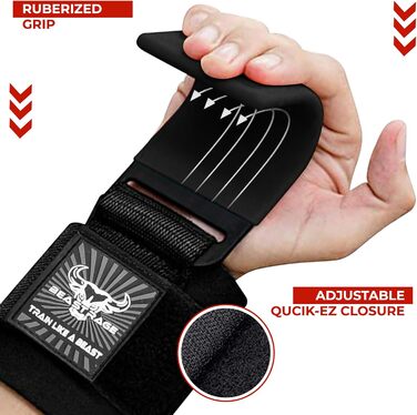 Набори для важкої атлетики BEAST RAGE: гаки для штанги, ремені на зап'ястя, неопренові, з підкладкою, гумовані, фітнес-бандажі, антиковзаючі, для тяги, тренувань, спортзалу, воркауту, чоловічі та жіночі (Чорний)