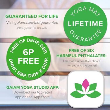 Килимок для йоги Gaiam Premium 5 мм - антиковзаюча тренувальна фітнес-мат для йоги, пілатесу та тренувань на підлозі (172,7 x 61 x 5 мм) - Колір: Indigo