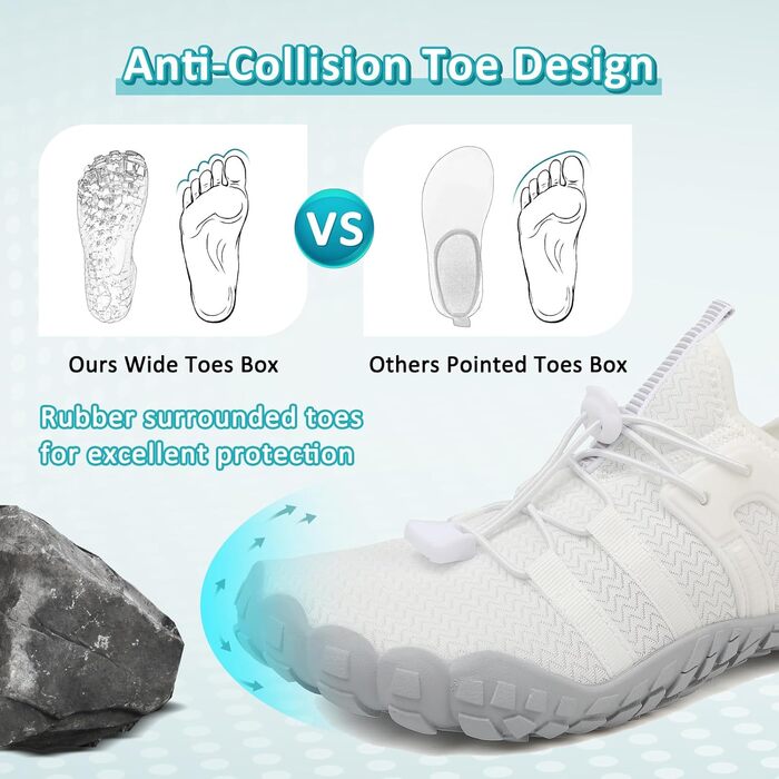 Зітоп Водні черевики для жінок та чоловіків, шкарпетки для плавання, швидковисихаючі пляжні черевики, легкі фітнес-черевики, м'які серфінг-черевики, басейнові черевики для дайвінгу, серфінгу, хайкінгу, йоги (36-46 EU), 38 EU, білий, сірий