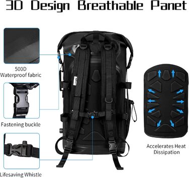 Водонепроникний рюкзак 35L для каякінгу, рафтингу та пляжу (Чорний)