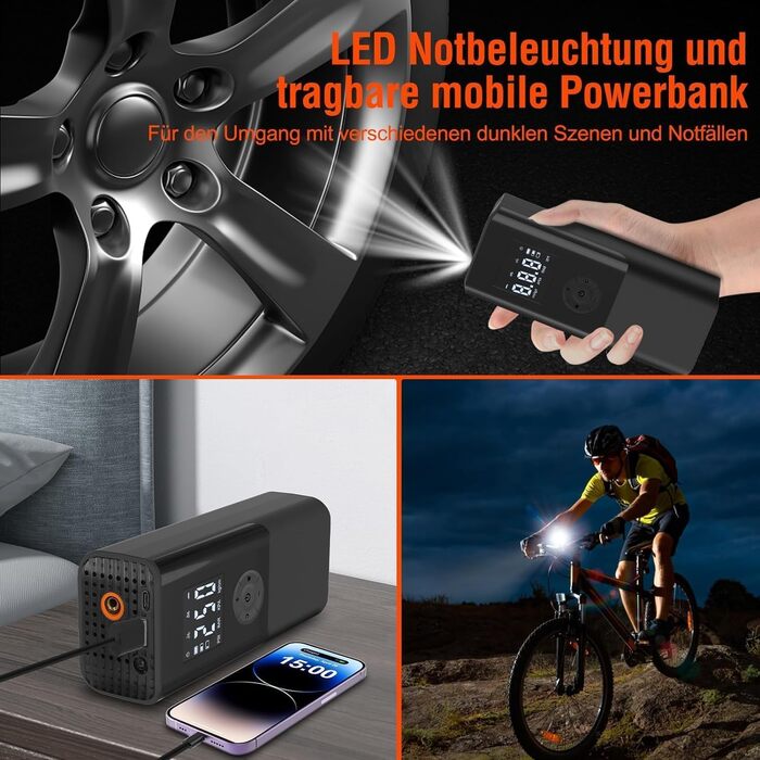 Електричний компресор для велосипедів EasyPump 12V: 150PSI, USB-C, LCD, LED, Powerbank, для всіх типів вентилів