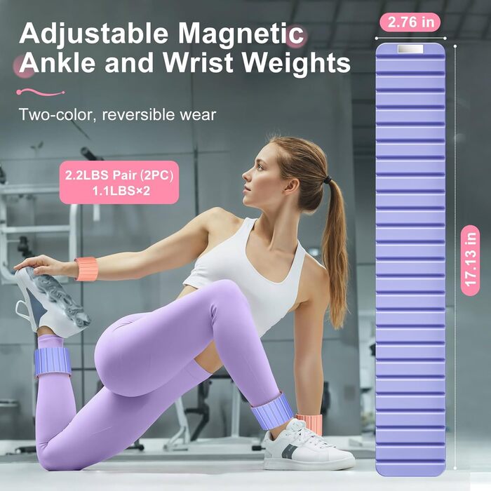 Ваги для щиколоток та зап'ясть Lxlivn з магнітами (рожевий/фіолетовий), набір 2 шт (по 0.5 кг кожна) для фітнесу, йоги, плавання та кардіо