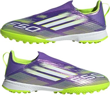 Дитячі футбольні бутси adidas F50 League Laceless для твердого поля, 34 EU, Purple Rush/Cloud White/Lucid Lemon