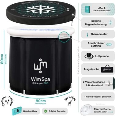 Ice Pod XL (80 см Ø) - складане ізольоване крижане ведро для холодної терапії, портативна ванна з ThermoDome, кришкою та термометром