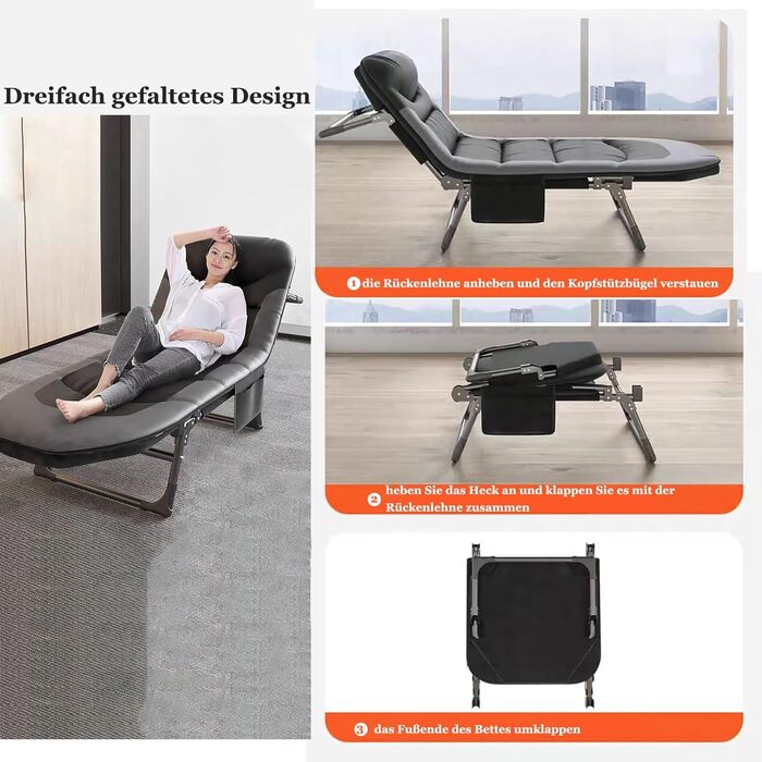 Розкладне ліжко Cozykimo для кемпінгу з матрацом: туристичне, для риболовлі, гостей, сад, будинок (чорне)