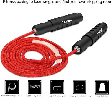 Стрибковий скакалка Tzviod зі сферичними підшипниками, регульована довжина, неслизька ручка з ABS-пластику, для домашніх тренувань, схуднення та боксу - фітнес для дорослих