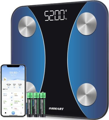 INSMART електронна вага для аналізу складу тіла, Bluetooth-вага з додатком, вимірювання жиру, ІМТ, м'язової маси, води, BMR, багатофункціональна, різнокольорова