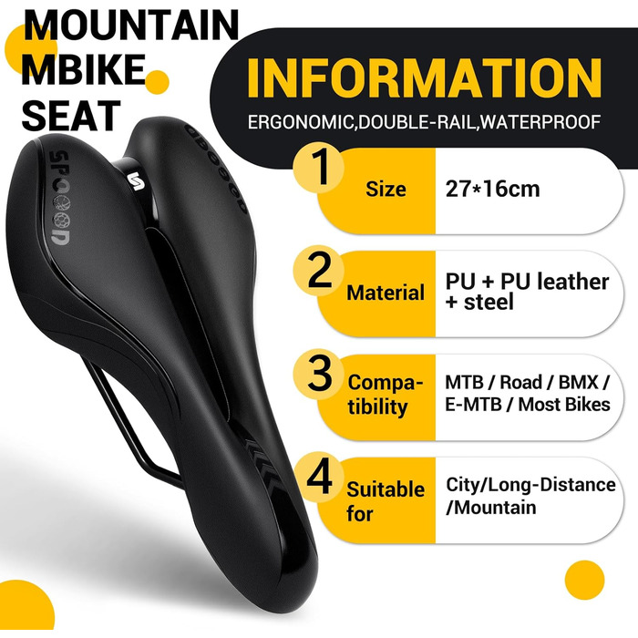 Зручний велосипедний сідло для чоловіків та жінок: широке, м'яке, гелеве, ергономічне. Підходить для MTB, Trekking, шосе, велотренажера, E-Bike. 27x16 см