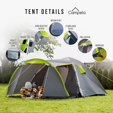 Намет Campela Tropical для 3-4 осіб, водонепроникний, з клеєними швами, CA0013 Green