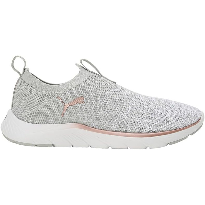Жіночі кросівки Puma Softride Remi Slip-on Knit — вузкові бігові кеди для вулиці, сірі з білим та рожевим золотом, розмір 39 EU
