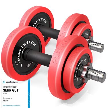 Sportstech 2в1 Набір гантелей з силіконовим покриттям, 20/30 кг, німецька якість, гантелі та штанга в одному, AH300