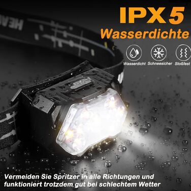 LED налобний ліхтар 5000 люмен з акумулятором, 9 LED, з червоним світлом та датчиком руху, 7 режимів, водонепроникний IPX6, для їзди вночі, кемпінгу та ремонту