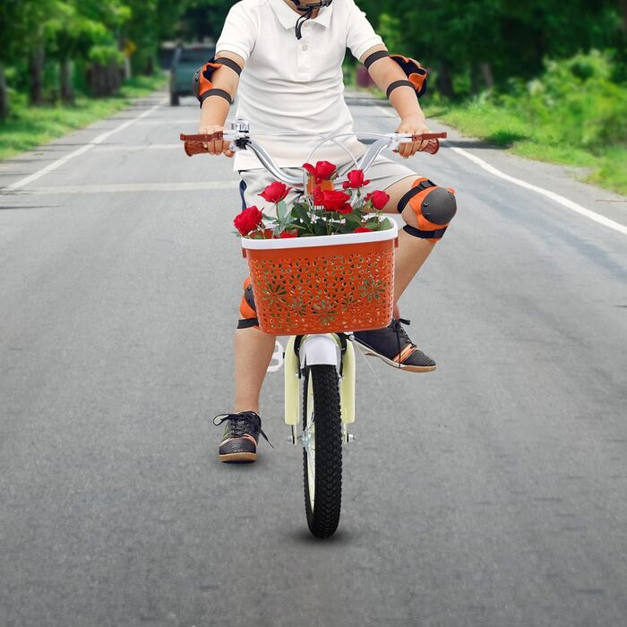 Дитячий велосипед 14 дюймів у стилі ретро з додатковими колесами, заднім сидінням та кошиком, регульована висота, для дітей 3-7 років, бежевий