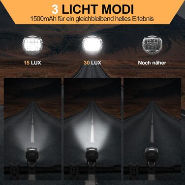 Набір велосипедних LED фар StVZO 30/15 LUX, 360° підсвітка, водонепроникний IPX4, акумулятор USB, до 10 годин, передня та задня фара для дорослих і дітей