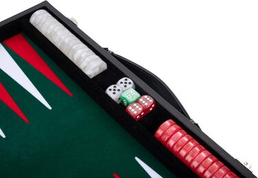 Набір для гри в шашки (бекґеммон) Engelhart Luxus – зелений/червоний/білий, 38 см, штучна шкіра