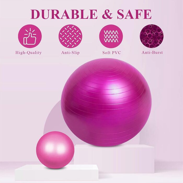 Фітбол Flintronic 55/65 см з насосом, для йоги, фітнесу, вагітності та пілатесу. Анти-burst, товстий. Рожевий