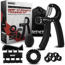 XPRT Fitness Набір для тренування хвату, кистей і передпліччя, 5 предметів – Тренажер для рук, пальців, розслаблення та відновлення, зміцнення пальців і покращення розгинання кисті