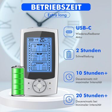 EMS масажер TENS: електрична стимуляція м'язів з 36 програмами, 10 електродів для ніг, спини, плечей