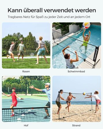 SONGMICS М'язова сітка для бадмінтону та волейболу, регульована висота, 4 м, чорна