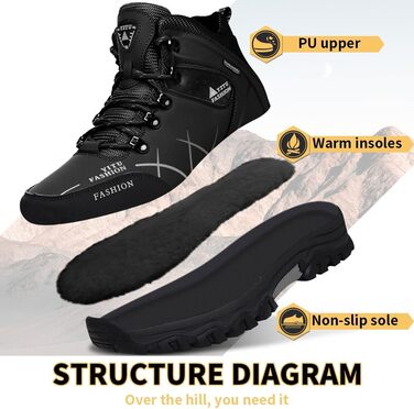 Чоловічі трекінгові черевики Littleplum: зручні, дихаючі, з теплою підкладкою, антиковзаючі, високі, спортивні, чорні, 40 EU
