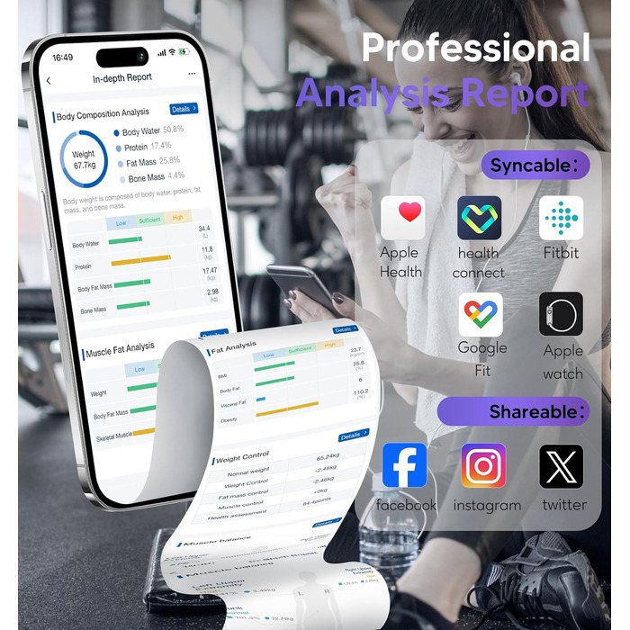 Інтелектуальна вага GE для вимірювання ваги тіла, цифрова вага для людей з 8 електродами, 27 вимірювань (жир, ІМТ, м'язова маса), аналізатор складу тіла, Bluetooth, точна вага, 27 показників, максимальне навантаження 180 кг