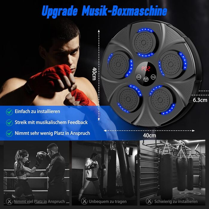Музична боксерська машина на стіну, професійна модель з Bluetooth, 9 швидкостей та режимів, для дітей та дорослих, чорна