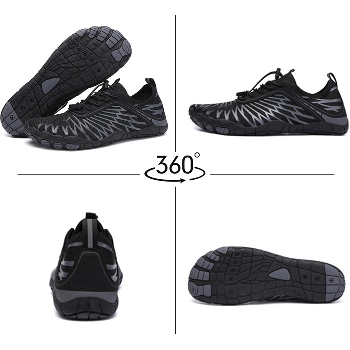 Взуття Ruyi для чоловіків та жінок, без шкарпеток, швидковисихаюче, для плавання, бігу по пересіченій місцевості, фітнесу, з антиковзкою підошвою та широкою передньою частиною (A09 Чорний, 44 EU)