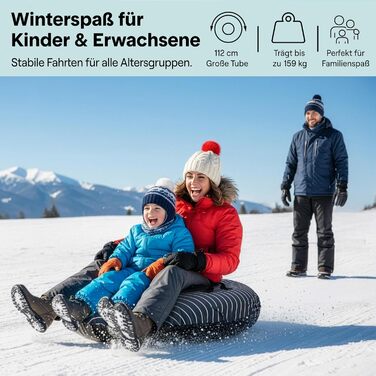 Надувний сніговий снігохід SereneLife 112/122 см – XXL для дітей та дорослих, з антиковзким дном та ручкою, блакитний