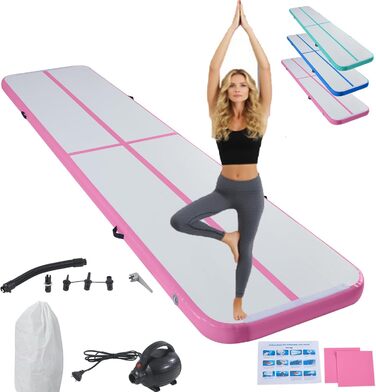 Надувна гімнастична килимок LSLIFE Tumble Track 4м з електричним насосом для гімнастики, йоги, дитячих тренувань, рожевий