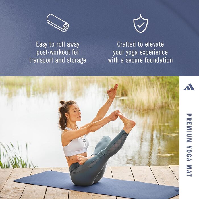 Йога-килимок adidas Premium Yogamatte 5 мм, протиковзний для йоги та пілатеса, без ПВХ (Trace Blue)