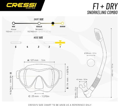 CRESSI F1 Безрамкова маска або набір: маска та сухий трубка для дайвінгу та снорклінгу, універсальний розмір, унісекс, жовтий
