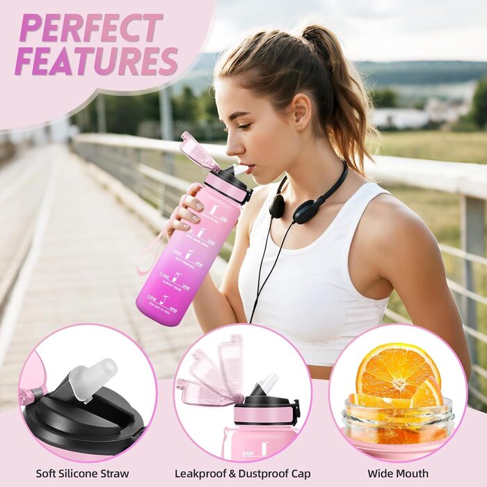 Фляга для води Motswedi з трубочкою, 1500 мл, BPA-free, для спорту, без витоку, підходить для газованої води, жовтогарячий колір