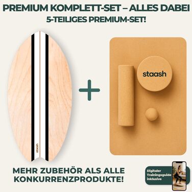STAASH® PRO Балансборд з берези – Преміум 5-в-1 набір для балансу, фітнесу та реабілітації. Ролик + півсфера + килимок. Витримує до 150 кг (матовий чорний)