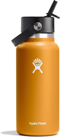 Гідрофляга Hydro Flask 946 мл – вакуумна термос-пляшка з нержавіючої сталі з кришкою з трубочкою, BPA-free, широка горловина, сірий колір