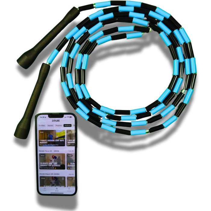 Стрибкове канат Elevate Rope Professional з перлами - 3м, регульований, якісні перлини та полішнур - для фрістайлу, кардіо та трюків, підходить для всіх рівнів, для використання в приміщенні та на вулиці (Blue/Black)