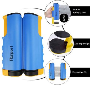 FBSPORT Набір для настільного тенісу: 2 ракетки, 6 м'ячів, сітка, сумка. Підходить для початківців та професіоналів. Колір: світло-блакитний