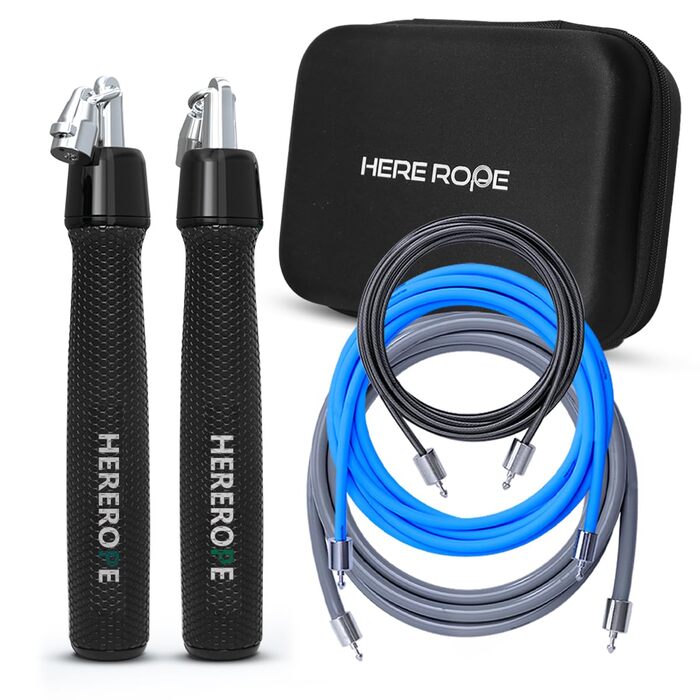 Стрибкове канат Hererope 3-в-1 з регульованою вагою, 360° обертання, ергономічна ручка, чорний