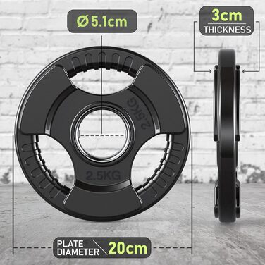 Олімпійські диски для штанги PhysKcal, 2 x 2,5 кг, Ø50 мм, гумові, чорні – набір вагових дисків для фітнесу, штанги та гантелей