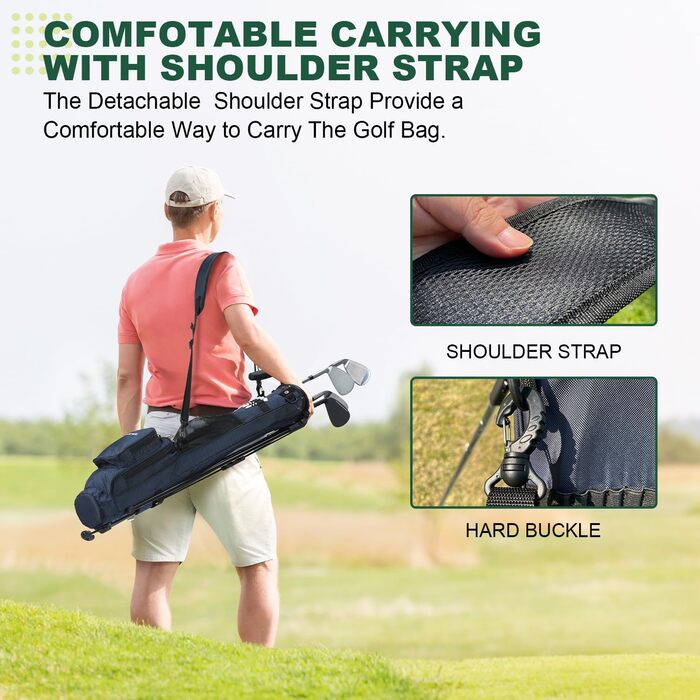 Гольф-сумка MAZEL з роздільником на 2 способи, 2 кишені, регульовані плечові ремені, високоякісний нейлон 900D, легкий матеріал, гольф-сумка-олівець для чоловіків та жінок (темно-синій)