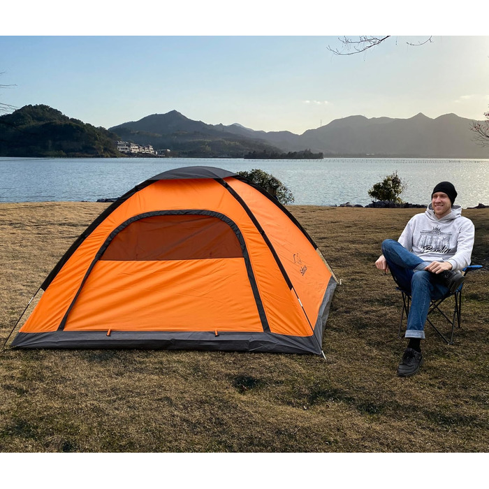 Намет для кемпінгу SAFACUS на 3-4 особи: легкий, стабільний, водонепроникний, з вентиляцією та захистом від комарів (помаранчевий)