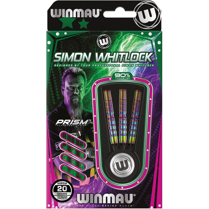 Дартс WINMAU Simon Whitlock Urban World Cup, 20 г, професійні софт-тип вольфрамові дротики з крилами і стрижнями (хвилі)