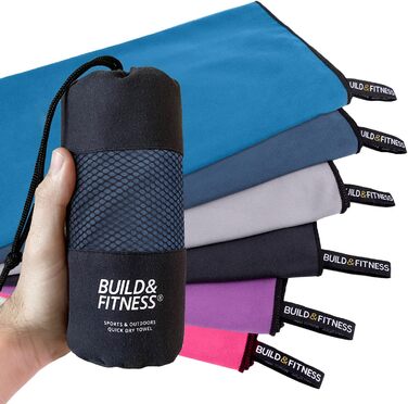 Рушник мікрофібра Build & Fitness: Швидковисихаючий, компактний, надзвичайно поглинаючий, легкий. Ідеальний для подорожей, пляжу та спорту (180x90 см, темно-синій)