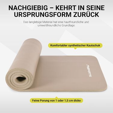 Фітнес-мат для йоги та гімнастики MSPORTS 183x61x1 см, бежевий, без фталатів, з ременями і постером